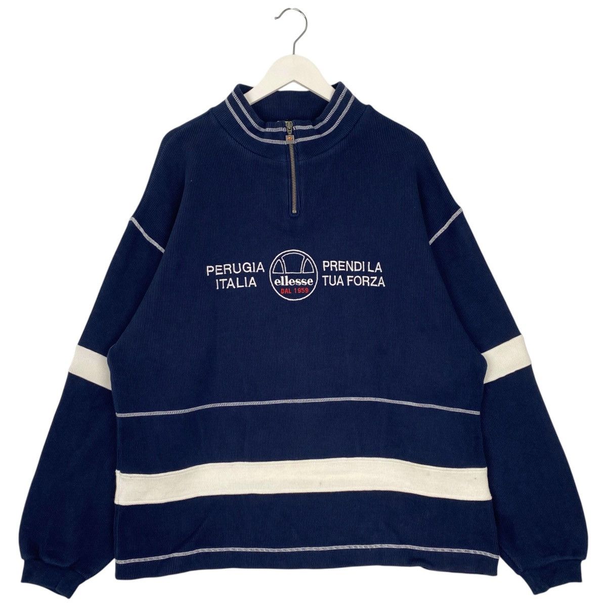 Vintage Ellesse Small Embroidered Quater Zip Blue