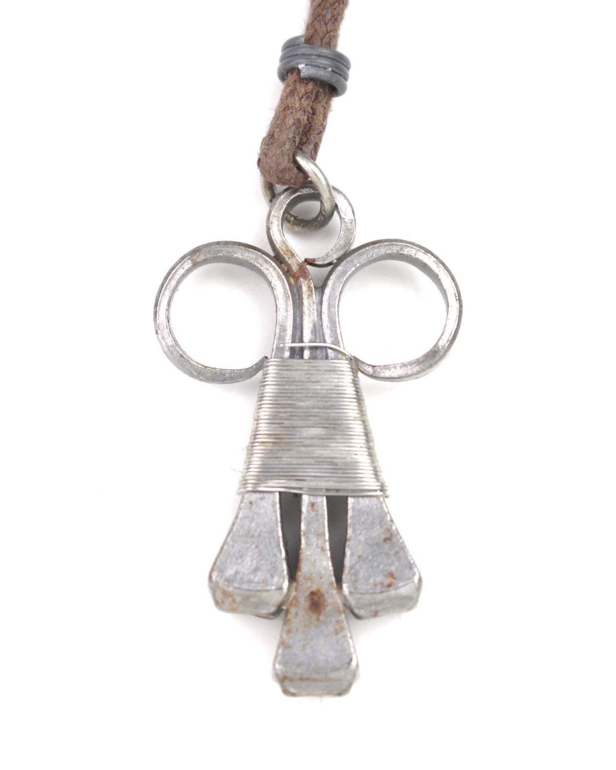 If Six Was Nine 2000s Japanese Made Raw Metal Prong Charm Cord Necklace