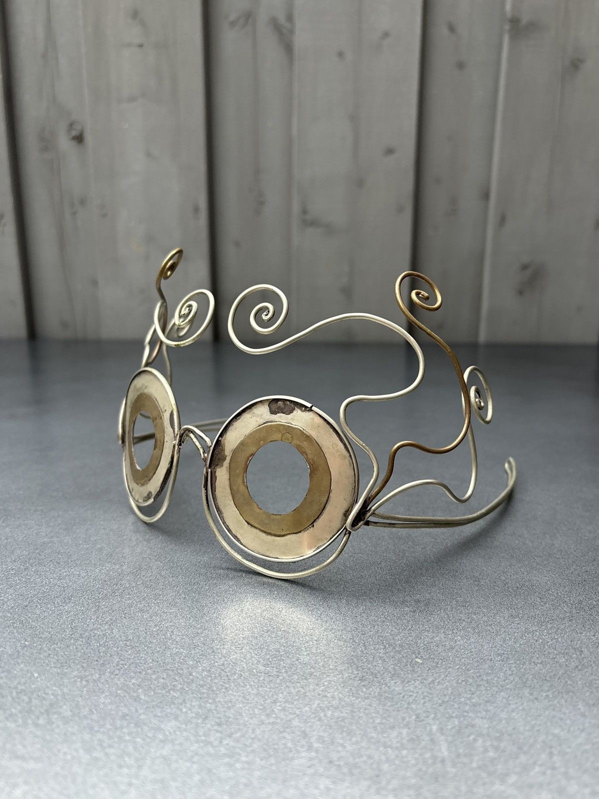 Vintage Handmade Metal Headpiece Steampunk Costume Chrome Os
