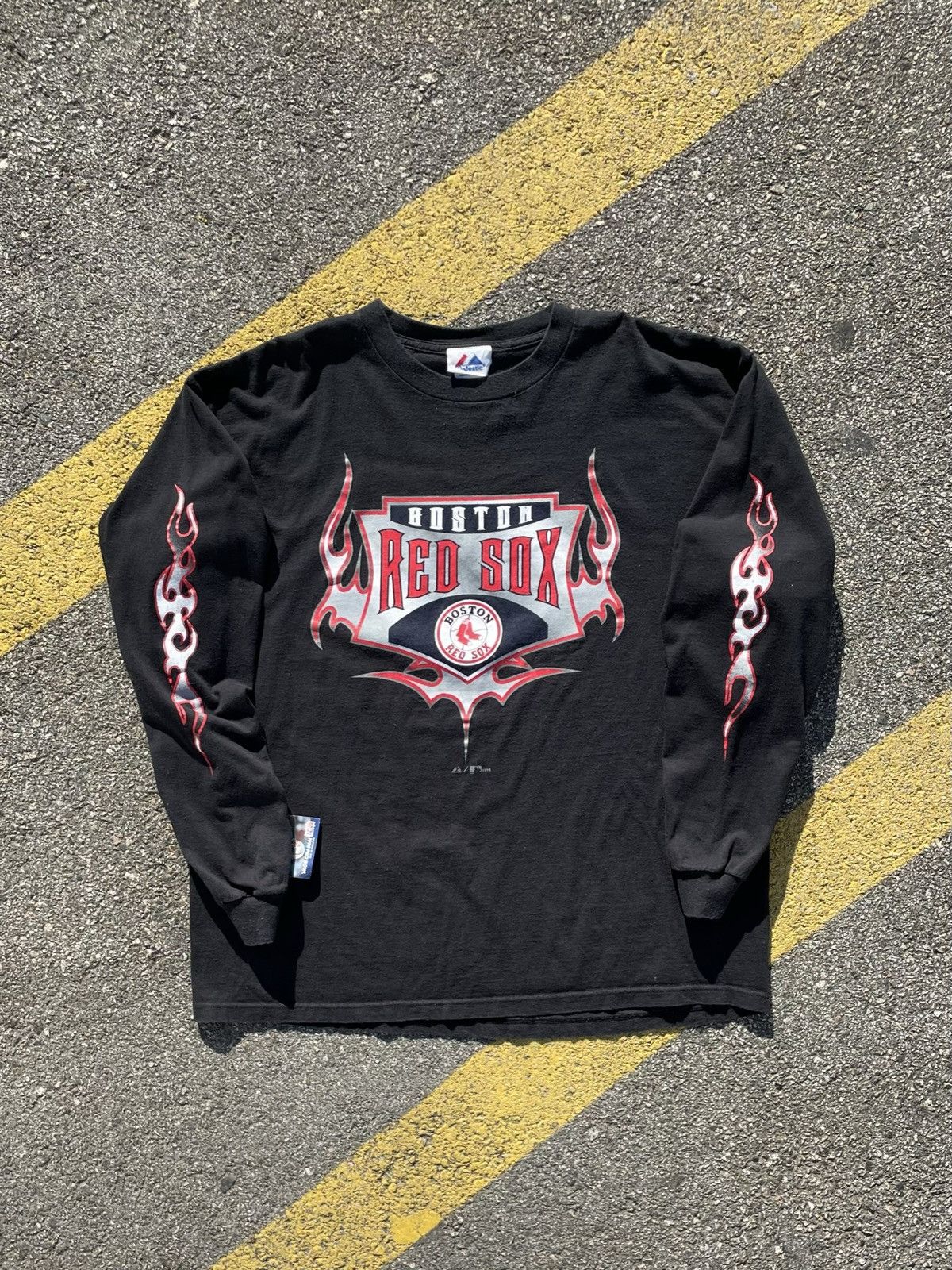 Vintage Mlb Boston Red Sox Flames Longsleeve Tee Shirt Hoodie, Sweatshirt | FlexRushtees.com
