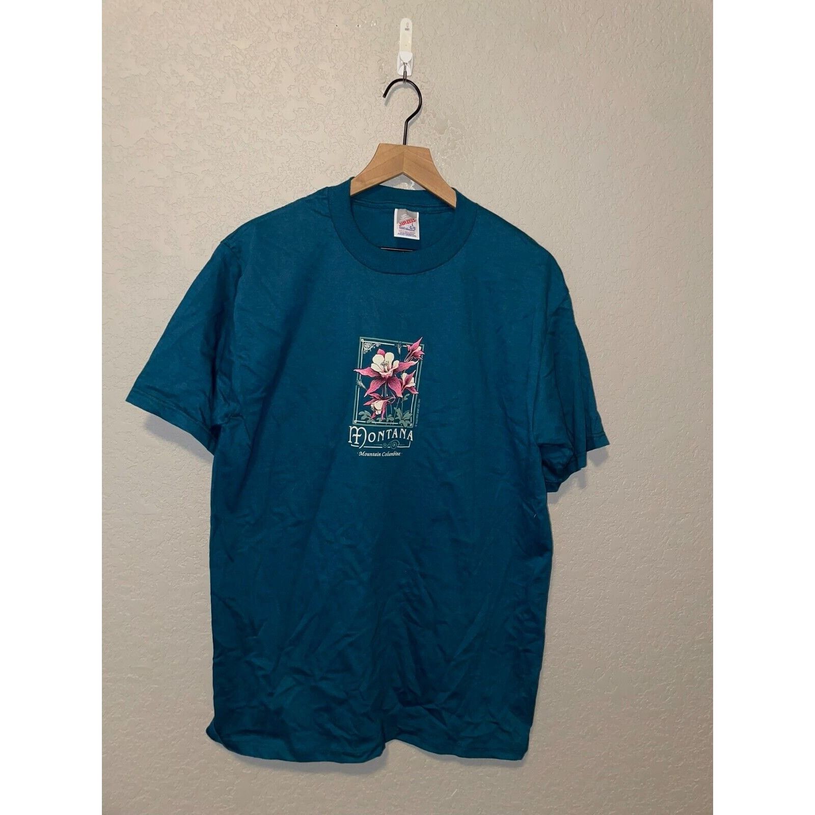 Jerzees Vintage Montana Flower Shirt Mountain Columbine Tee 90s L