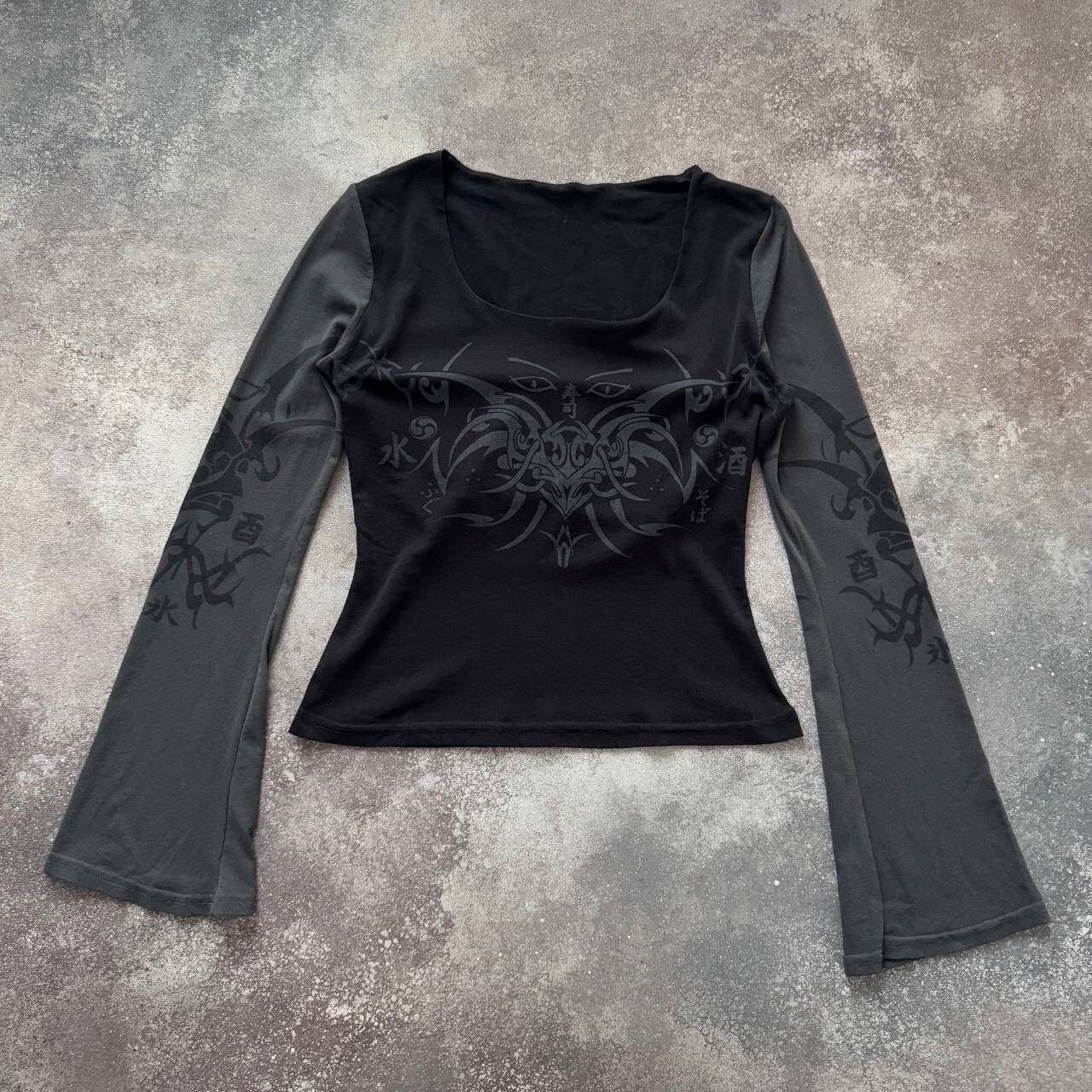 20471120 Y2k Tribal Vintage Avan Garde Gothic Mesh Long Sleeve Top