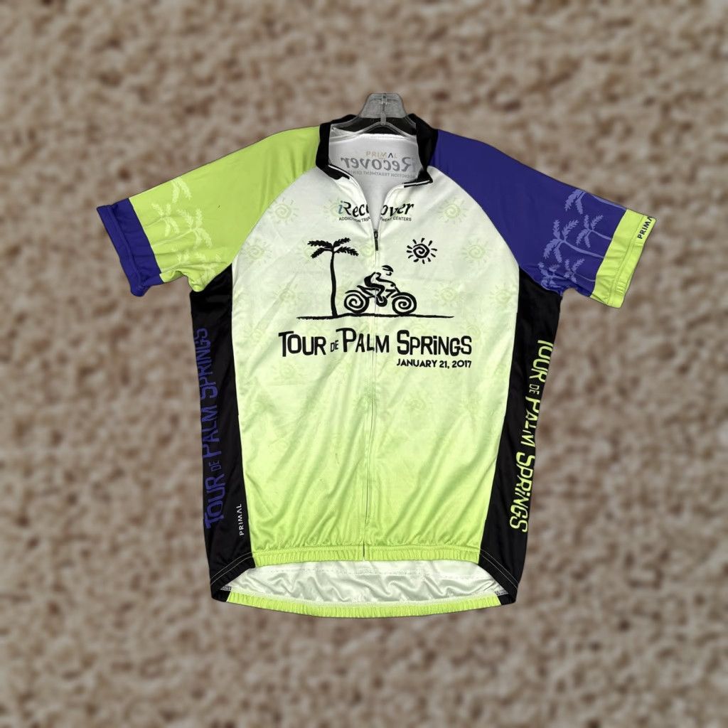 Vintage Primal Cycling Jersey Mens Large Green Purple Tour De Palm Springs 2017 Shirt