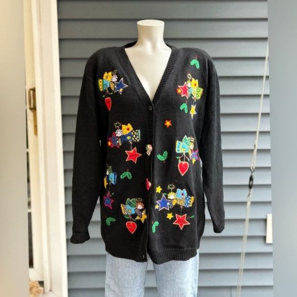 Factory Vintage Quacker Factory Holiday Christmas Cardigan Sweater