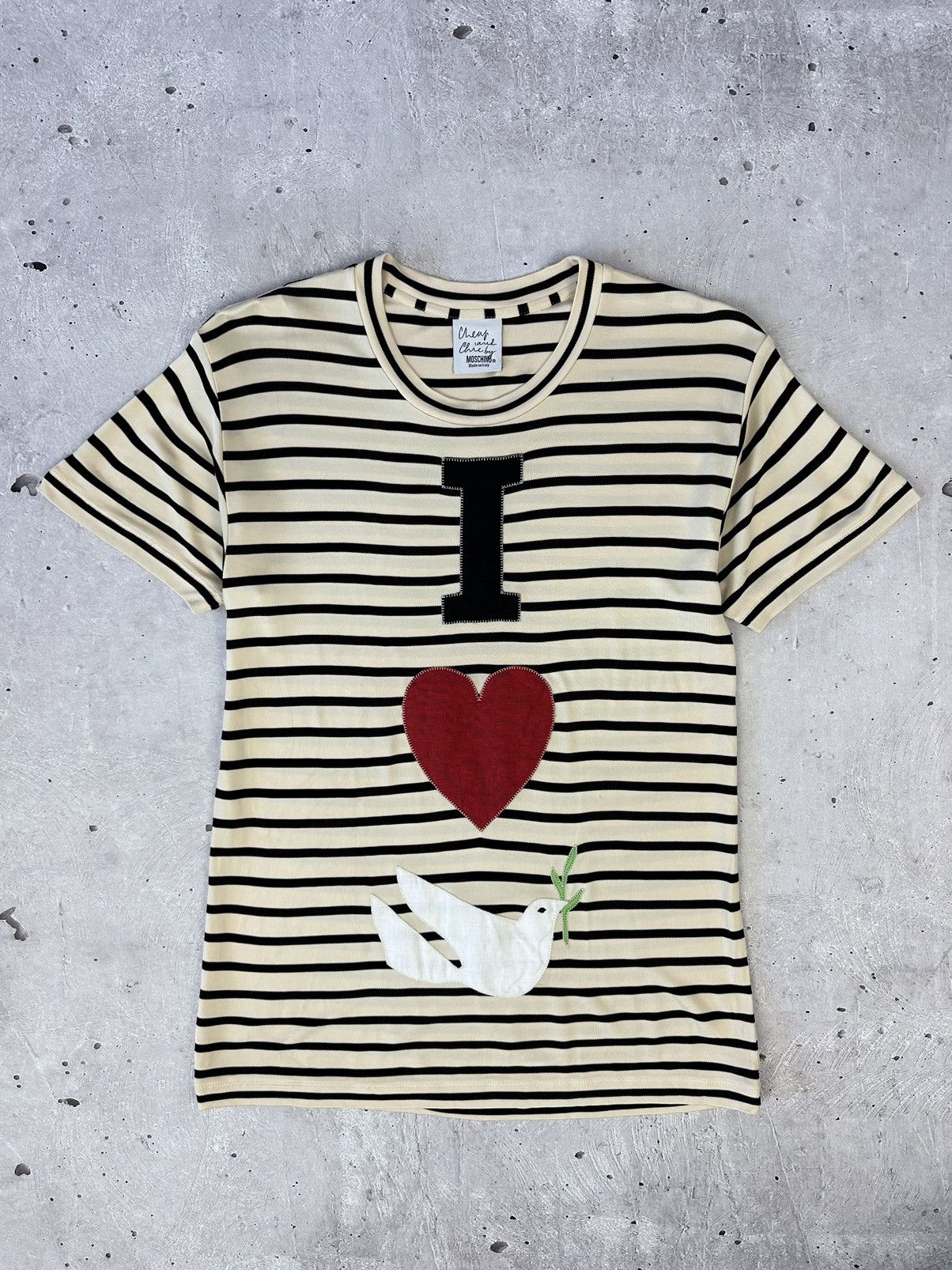 Vintage Moschino Cheap And Chic Viscose Stripped Logo Tee Hoodie, Sweatshirt | FlexRushtees.com