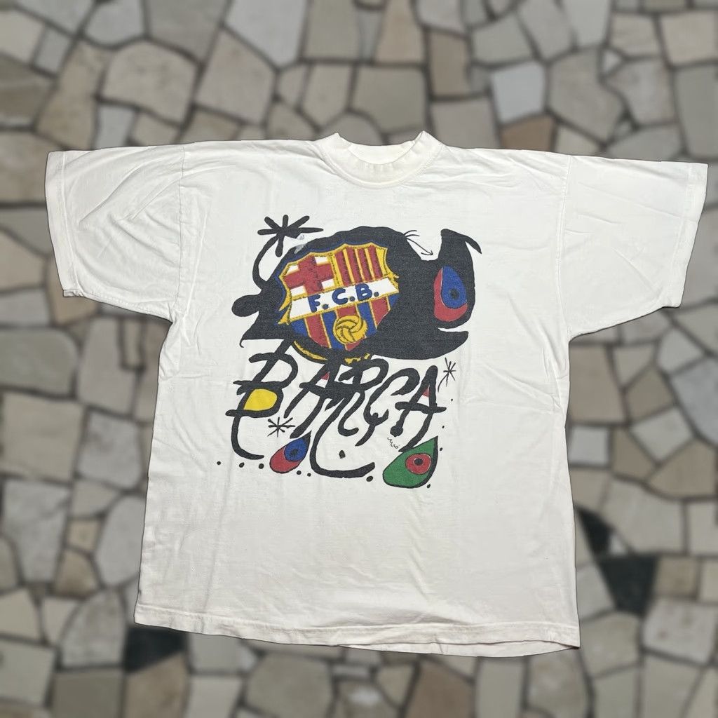 Vintage Joan Miro Barcelona Fcb Soccer Art T Shirt Barca Xl Shirt Men White Short Sleeve Art