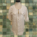 Tracy Ellen Tracy Blouse White Linen Quarter Zip Half Sleeve Women S Size S Small
