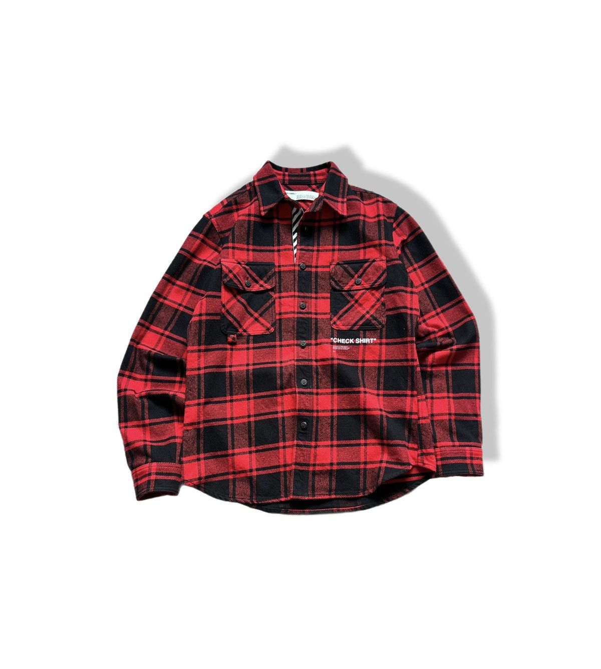 White Off White Red And Black Flannel Quote Shirt Luxury