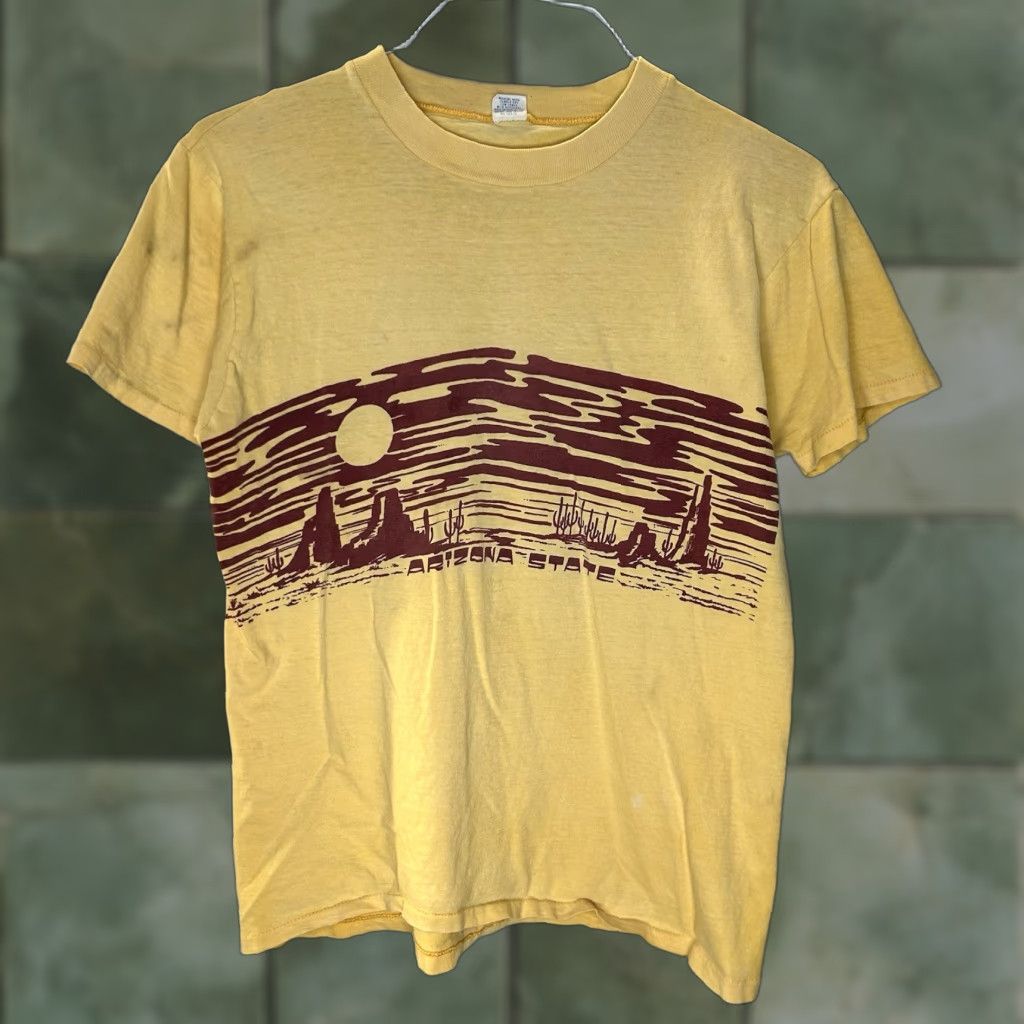 Vintage Arizona State T Shirt 70s Artex Solid Short Sleeve Crew Neck Yellow Small Mens Doubl