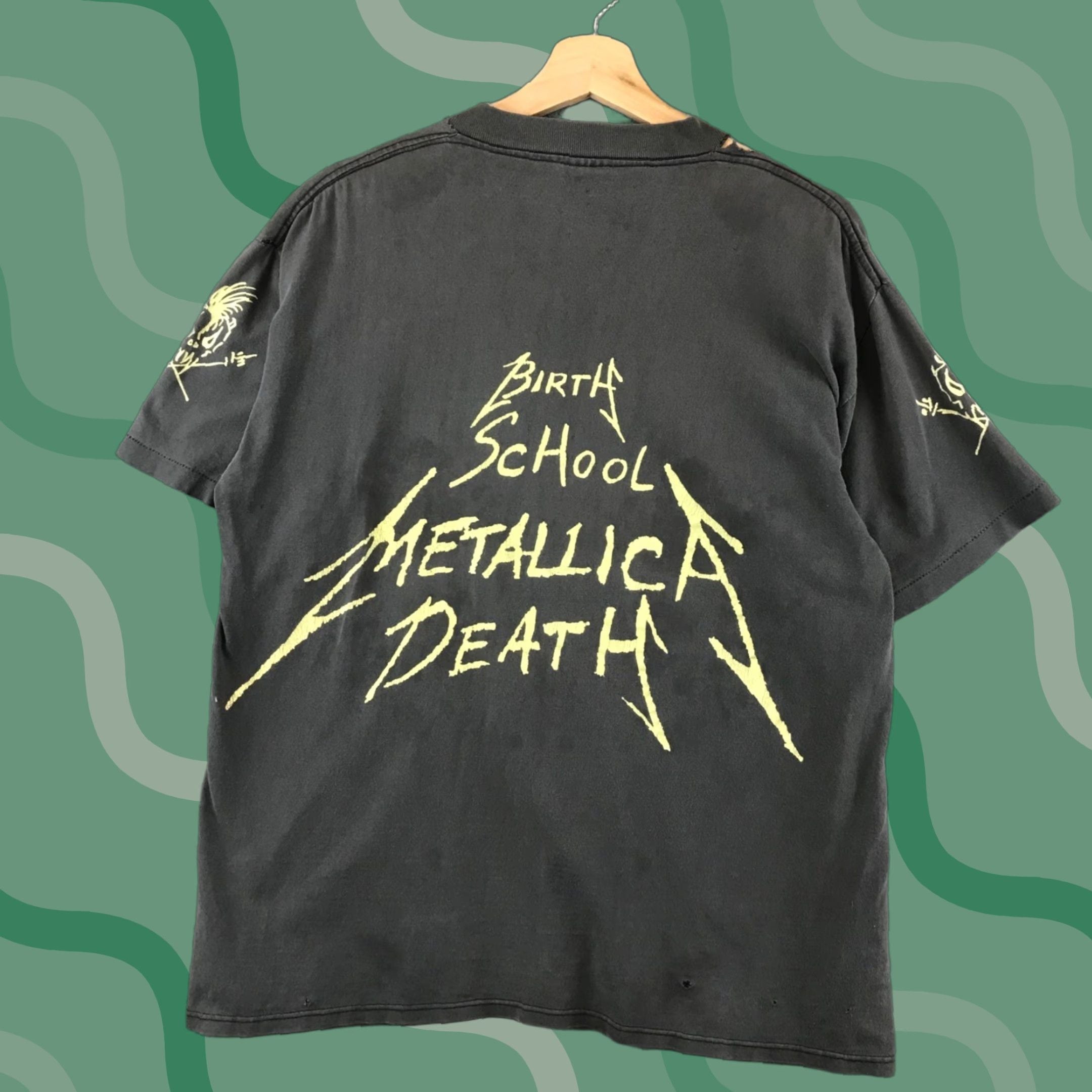 Vintage Metallica Birth School Death T Shirt Grunge 1992 90s Usa Made L Gray Distressed Mens Hoodie, Sweatshirt