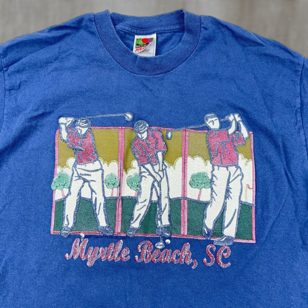 Fruit Of The Loom Vintage Fruit Of The Loom Golf Shirt Men Medium Blue 90s Myrtle Beach Tee Puffy Sh