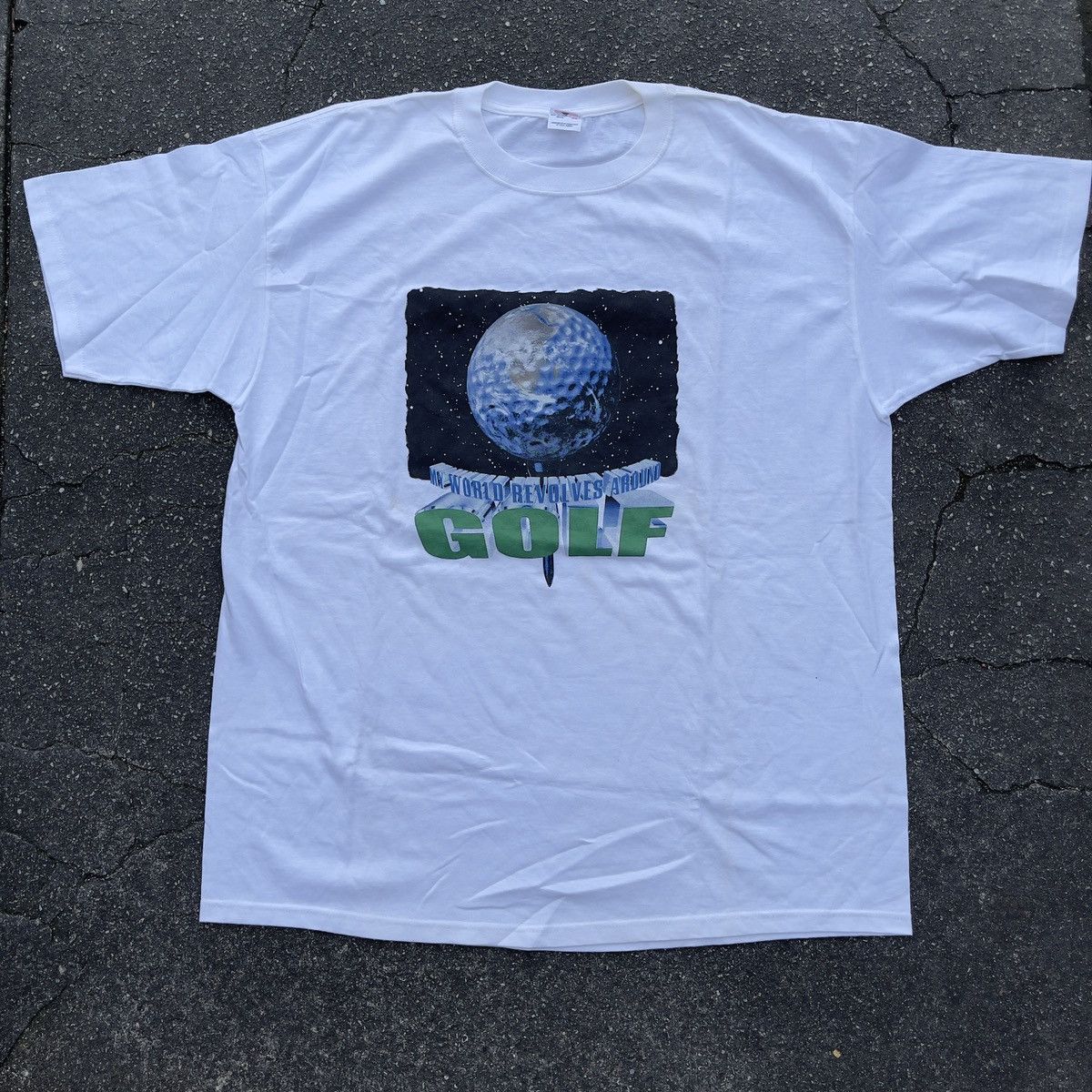 Vintage My World Revolves Around Golf Anvil Red Line Shirt