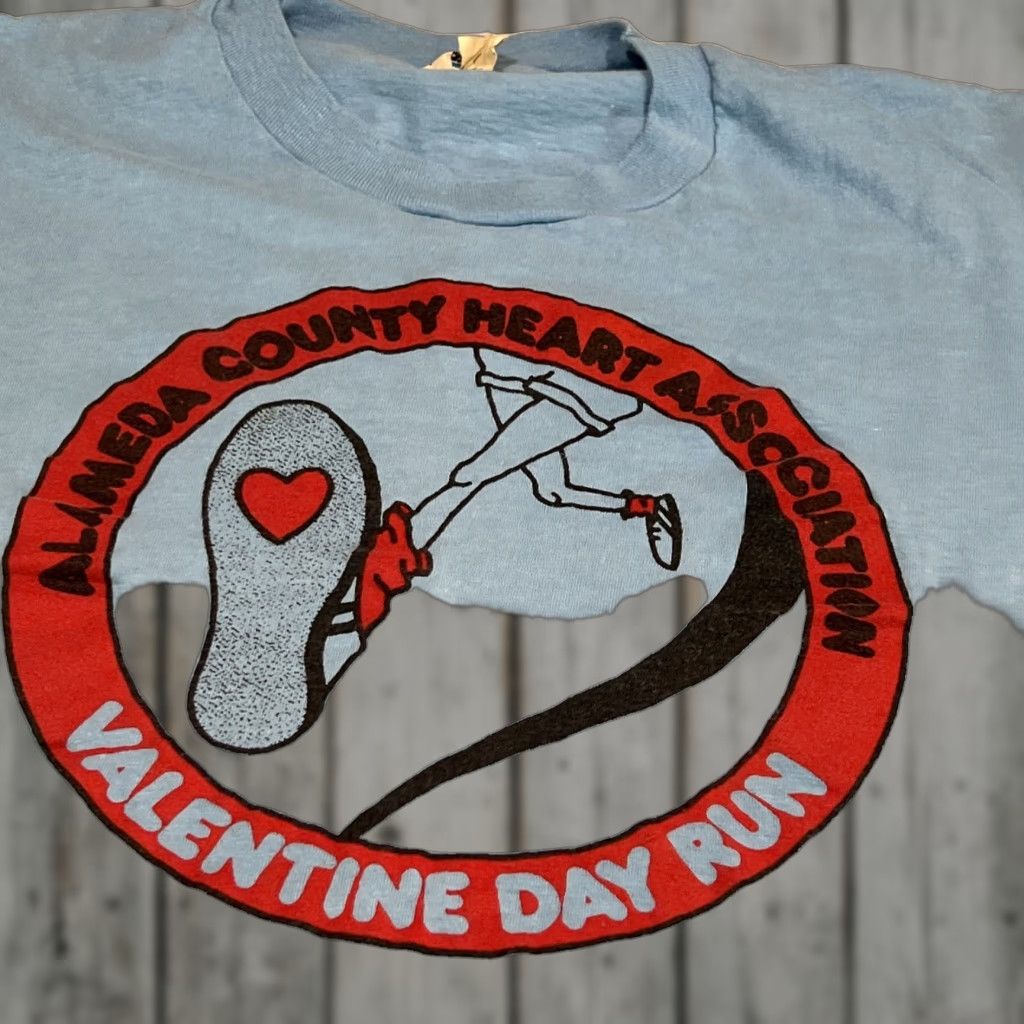 Vintage Alameda County Heart Assoc Valentines Day Run Screen Stars Tag Blue Shirt Xl Unisex