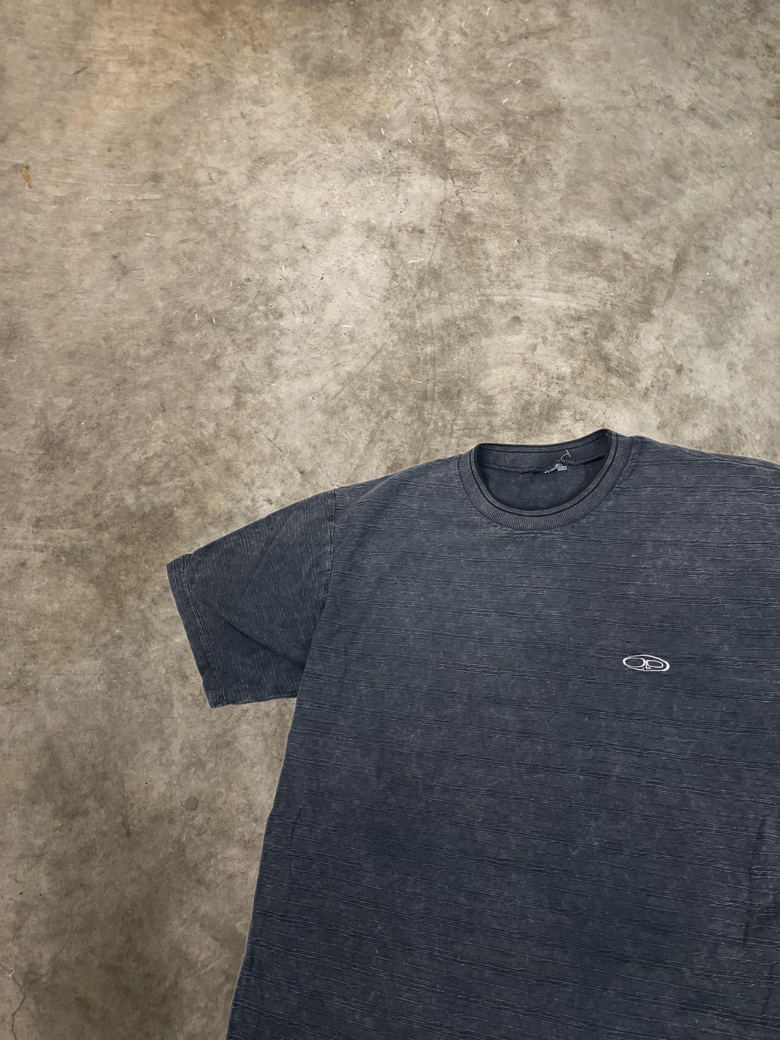 Vintage Ocean Pacific Ribbed T Shirt Wavy Fabric Dark Grey