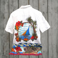 Vintage Caribbean Shirt Mens Medium White Linen Cotton Tropical Sailboat Floral Beach Shirt
