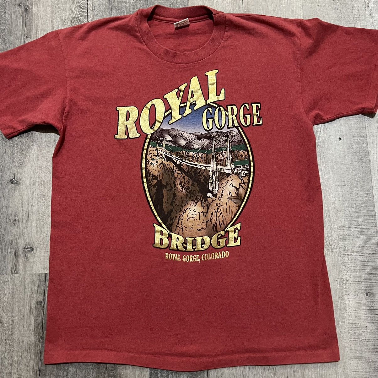 Vintage Vtg Royal Gorge Bridge 90s Gold Foil Graphic Colorado Shirt