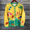 Factory Vintage Quacker Factory Beach Cardigan Women S Large Yellow Tropical Knit Sweater Ca