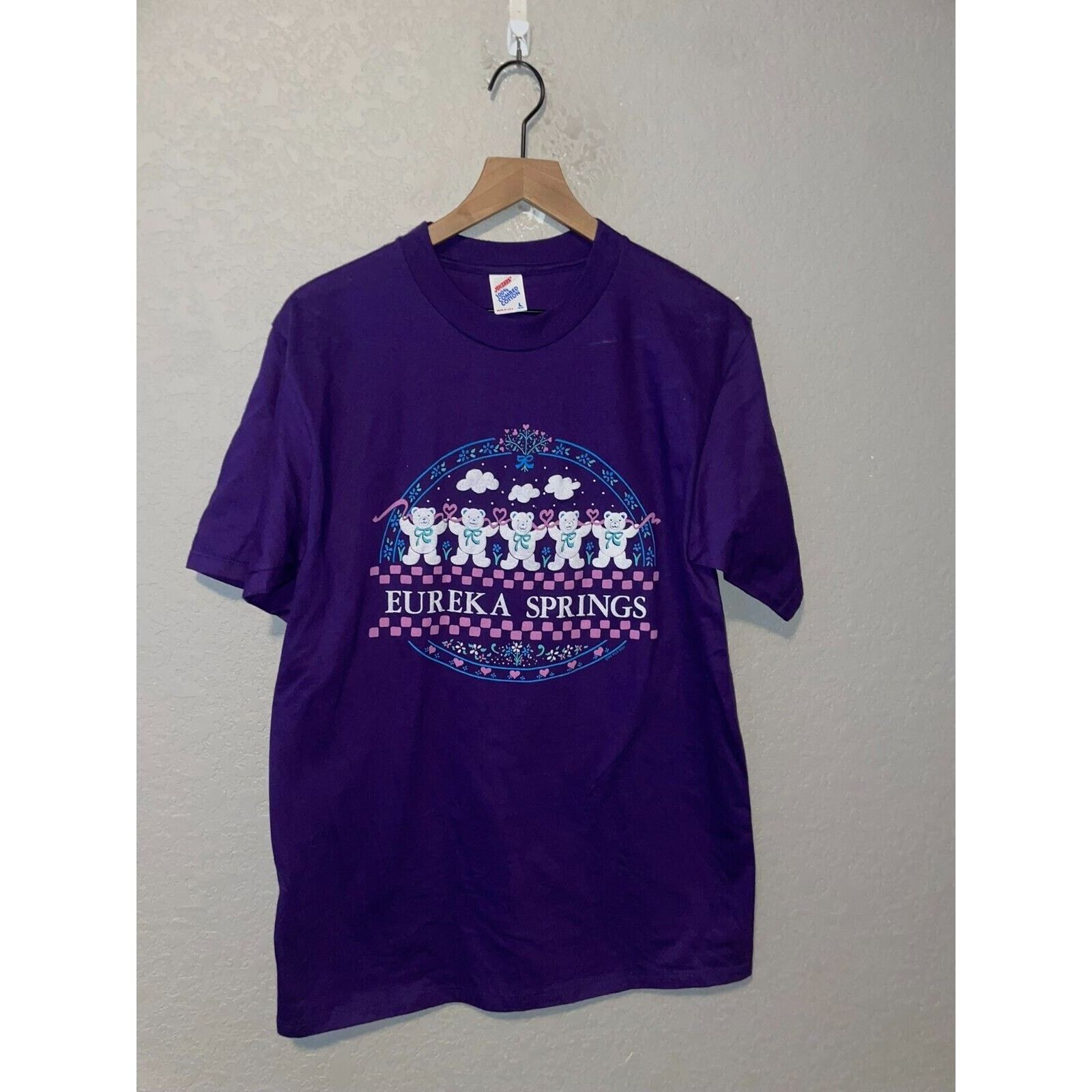 Jerzees Vintage Eureka Springs Shirt Teddy Bear Purple Tee Vtg 90s L Hoodie, Sweatshirt | FlexRushtees.com