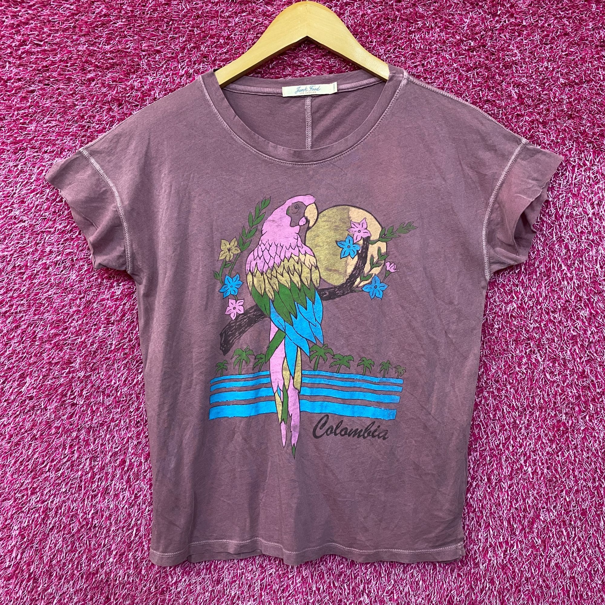 Junk Food Colombia Tourism Parrots Beaches Tropical Flowers Tee Extra
