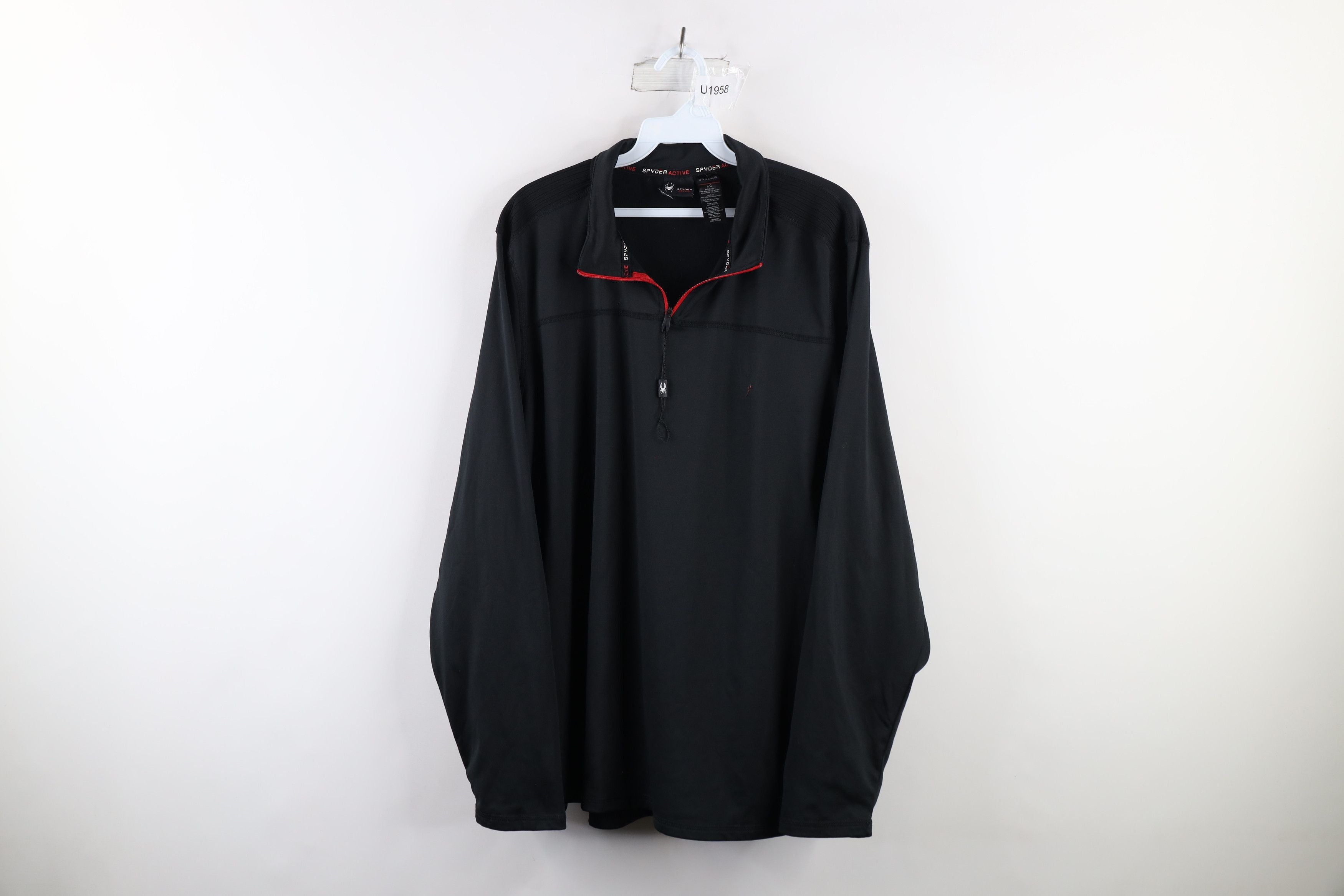 Vintage Spyder Knit Tech Half Zip Brush Fleece Lined Sweater Black