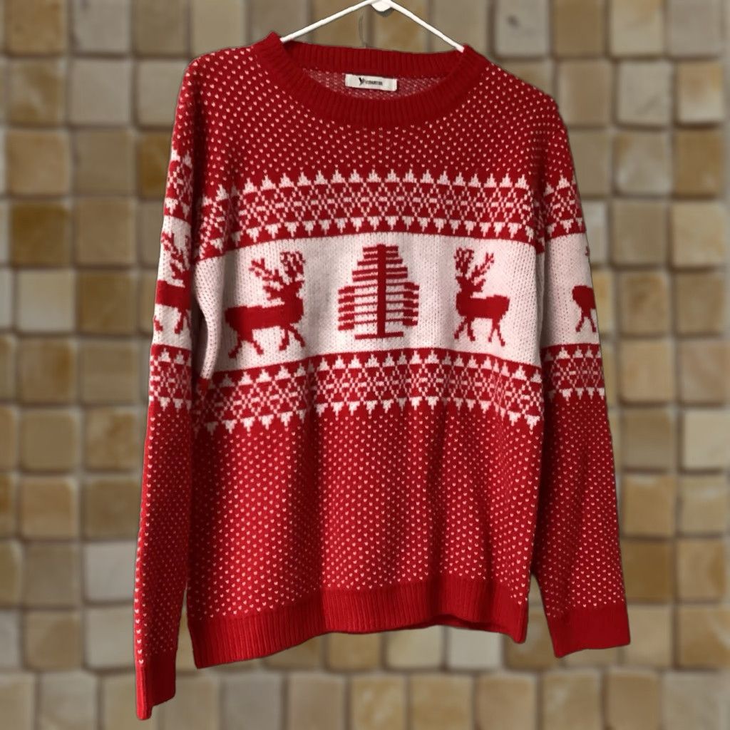 Vintage Yidarton Women S Large Winter Nordic Print Long Sleeve Crewneck Blouse Multicolor Red White
