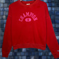 Champion Women S Small Red Logo Crewneck Sweatshirt Fleece Activewear Pullover Winter Fall