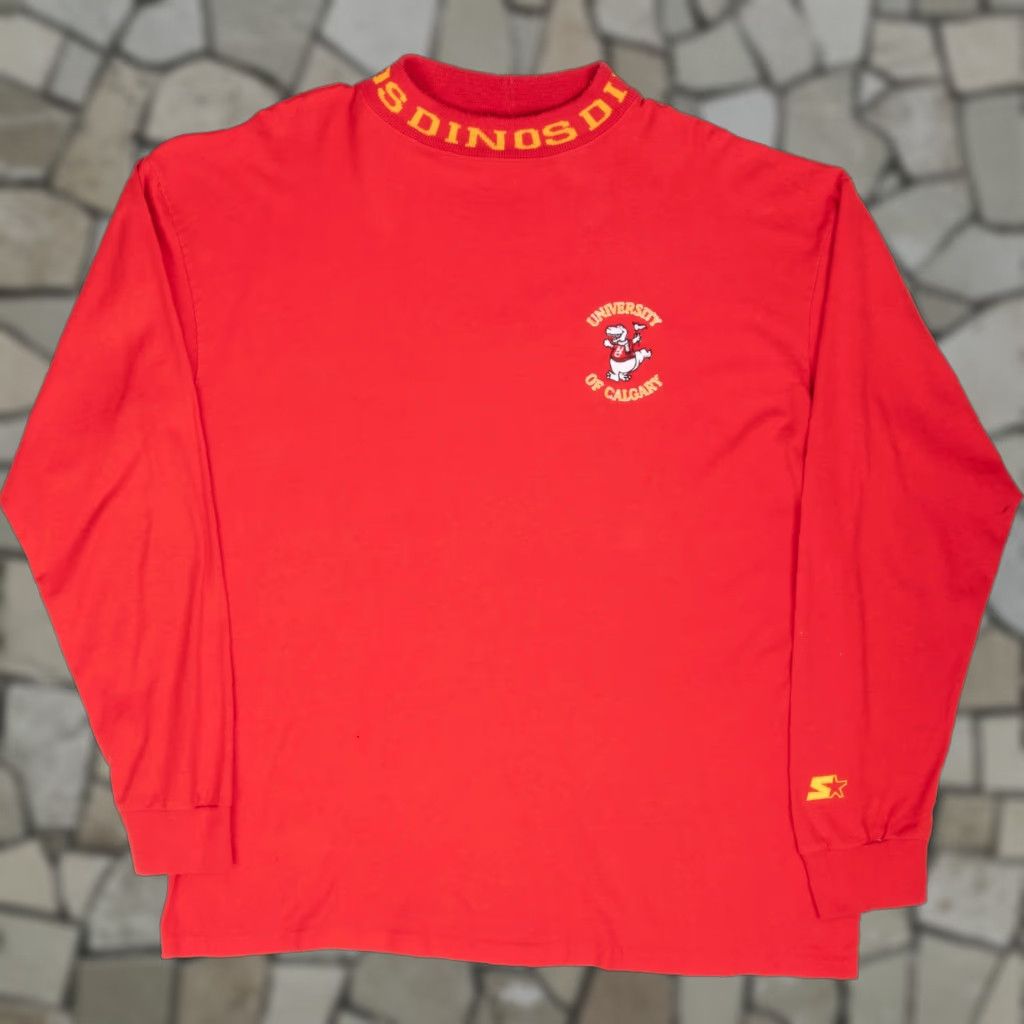 Starter Vintage University Of Calgary Dinos Long Sleeve Turtle Neck Tee Shirt Xl Blue 100 Cotton Sta
