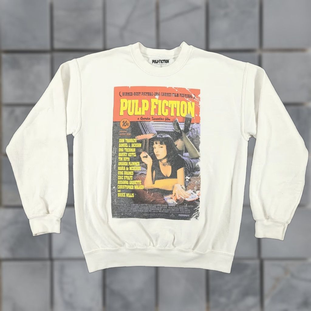 Vintage Pulp Fiction Sweatshirt Men Small White Graphic Long Sleeve Pullover