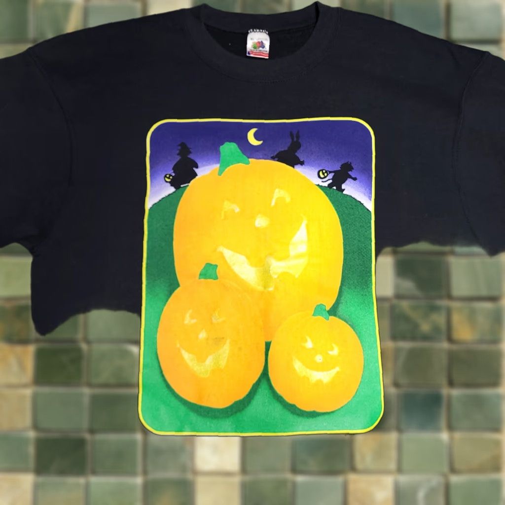 Fruit Of The Loom Vintage Boo Halloween Pumpkin Trick Treat Shadow Crewneck Sweatshirt Xl Usa Men Bl
