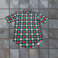 Vintage Euro Chic Shirt Mens L Green Argyle Diamond 60s Casual Workwear Travel Shirts Mens L