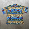 Vintage Crazy 70s Loop Collar Camp Tropical Weekender Palm Flower