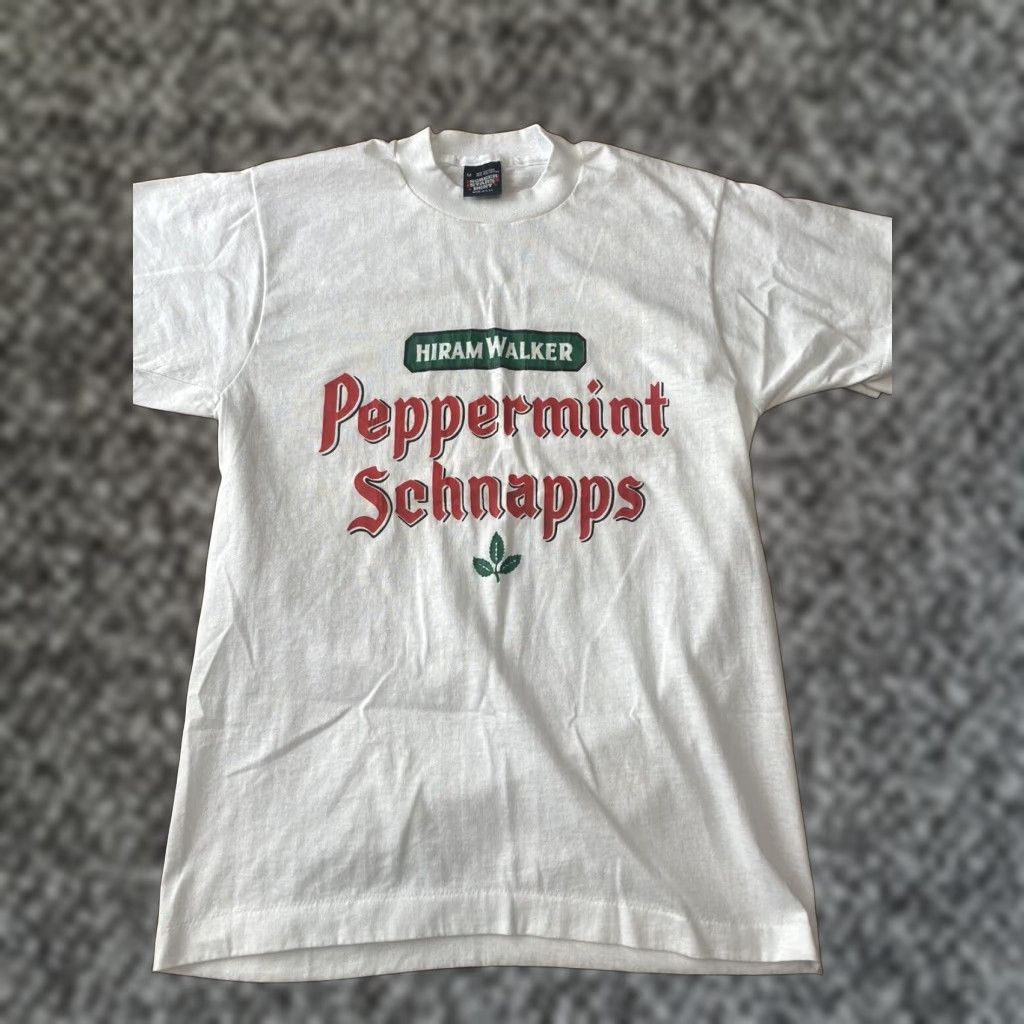 Vintage Screen Stars Made In Usa White Peppermint Schnapps White T Shirt Medium