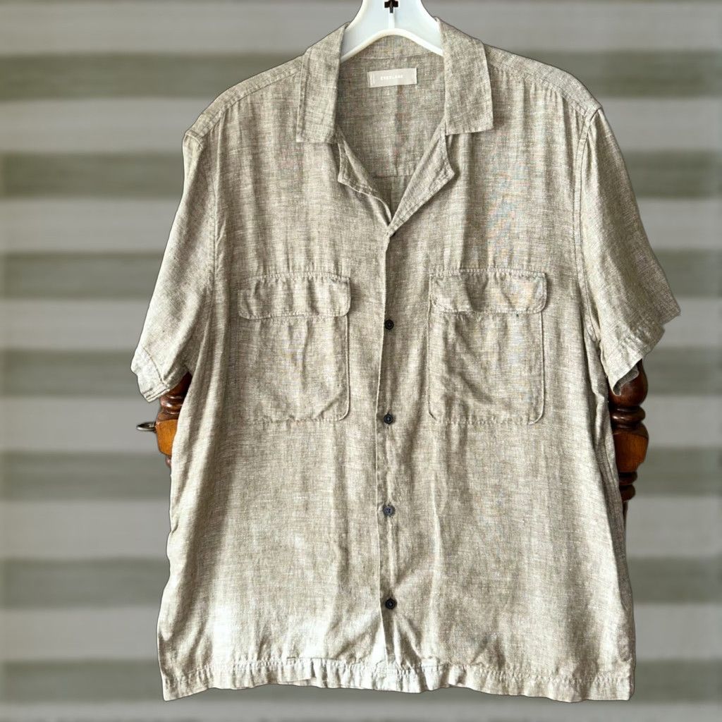 Everlane Shirt Men L Short Sleeve 100 Linen Gray European Flax Hoodie, Sweatshirt | FlexRushtees.com