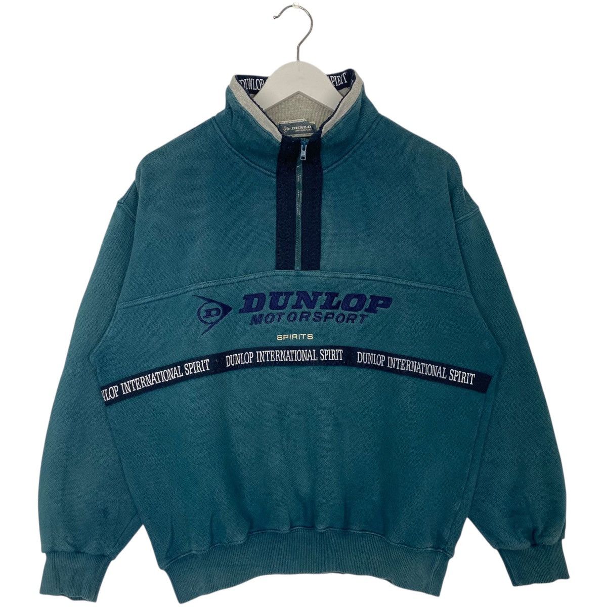 Vintage Dunlop Motorsport Quater Zip Sweatshirt Logo Green