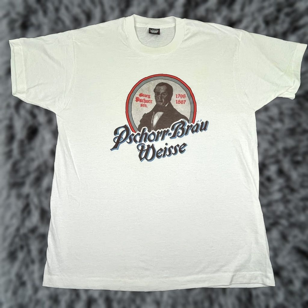 Vintage Vtg Pschorr Brau Weisse Shirt Mens Xl White 1980s Graphic Tee Alcohol German Beer Vintage Sc
