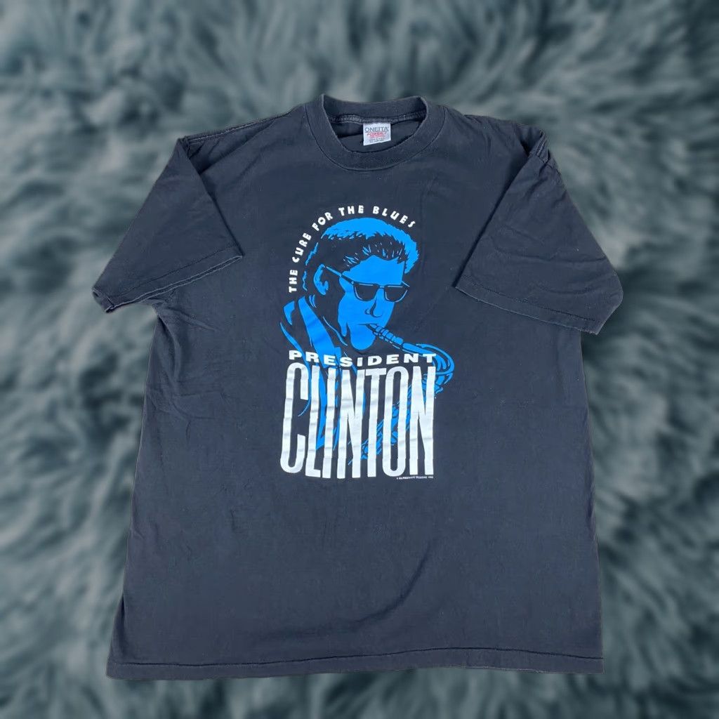 Vintage The Cure For The Blue President Bill Clinton Saxaphone T Shirt Xl 1992 Black Mens Hoodie, Sweatshirt