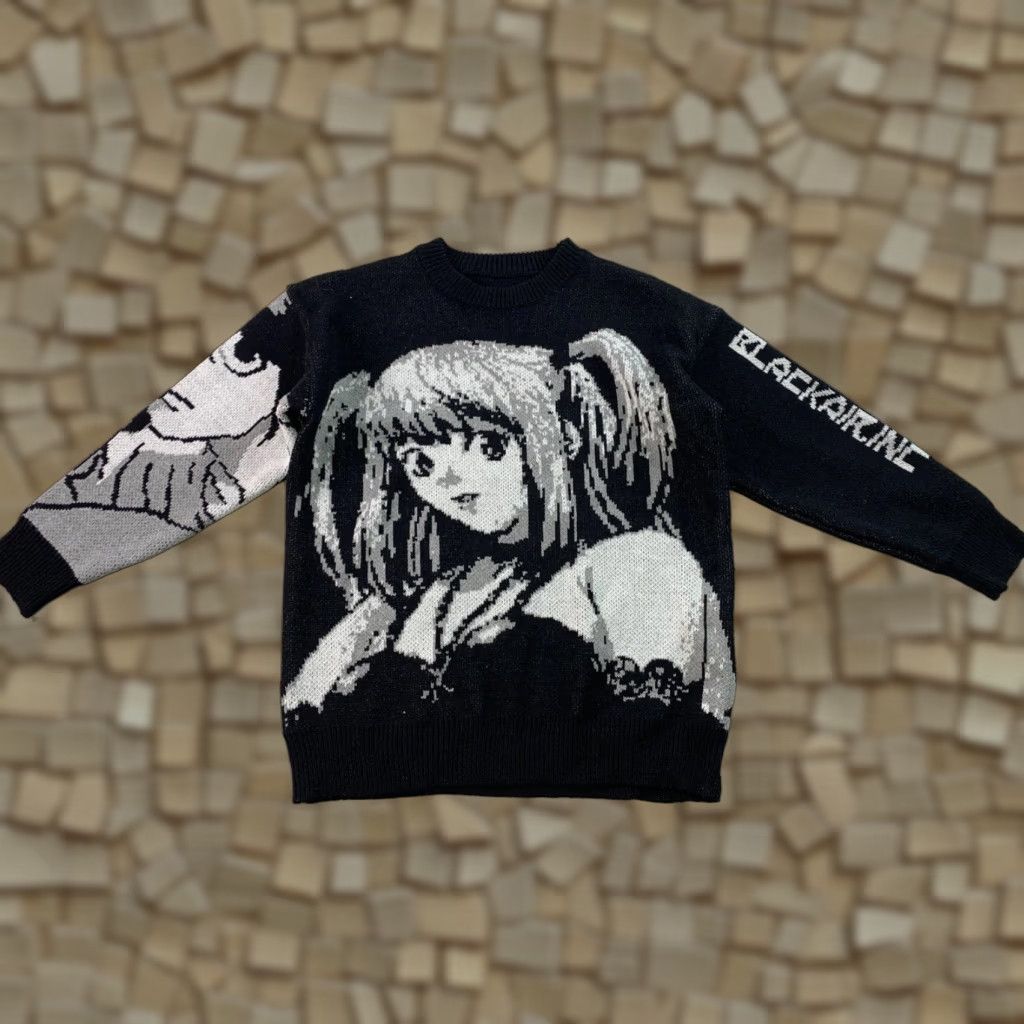 Vintage Death Note Anime Sweater Women Knit Pullover Crew Neck 3 4 Sleeve Black L Misa Amane