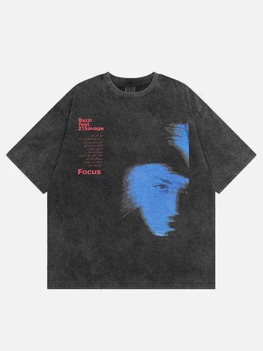 Vintage Face Graphic Print Bleached T Shirt Hoodie, Sweatshirt | FlexRushtees.com