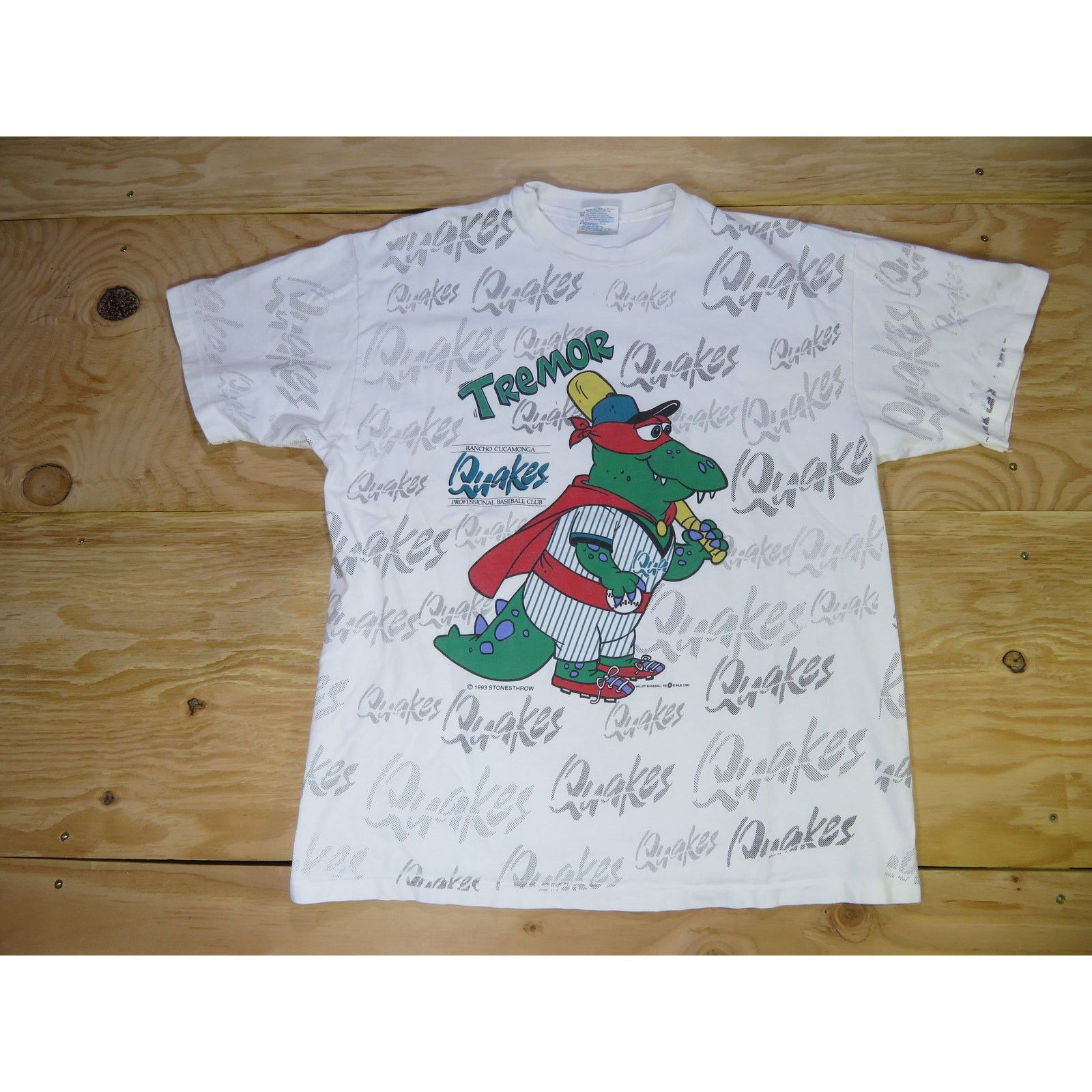 Hanes Rancho Cucamonga Quakes Tremor T Shirt Sz L White Vintage