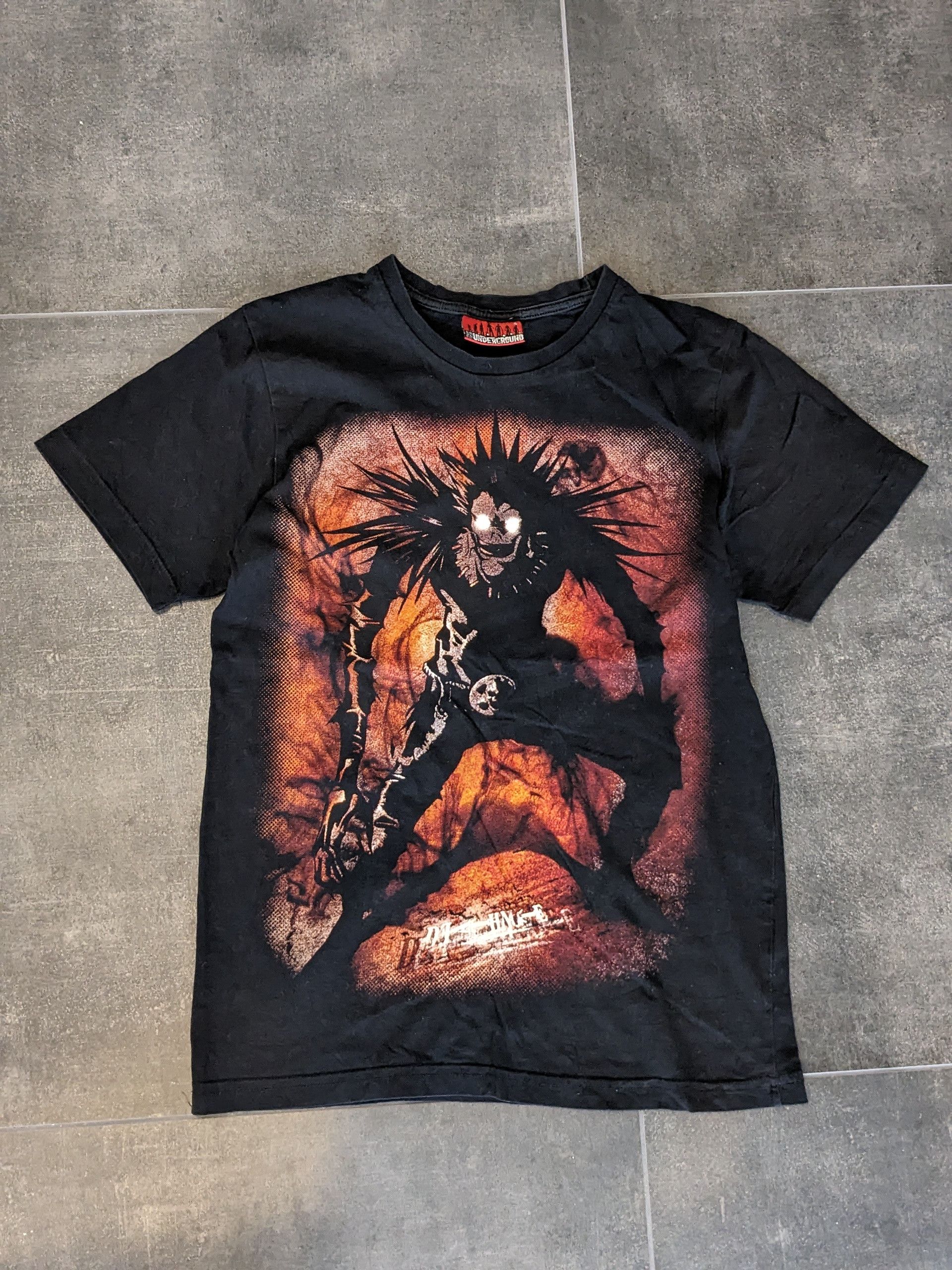 Japanese Brand Vintage Death Note T Shirt Ryuk Print Cracked Black