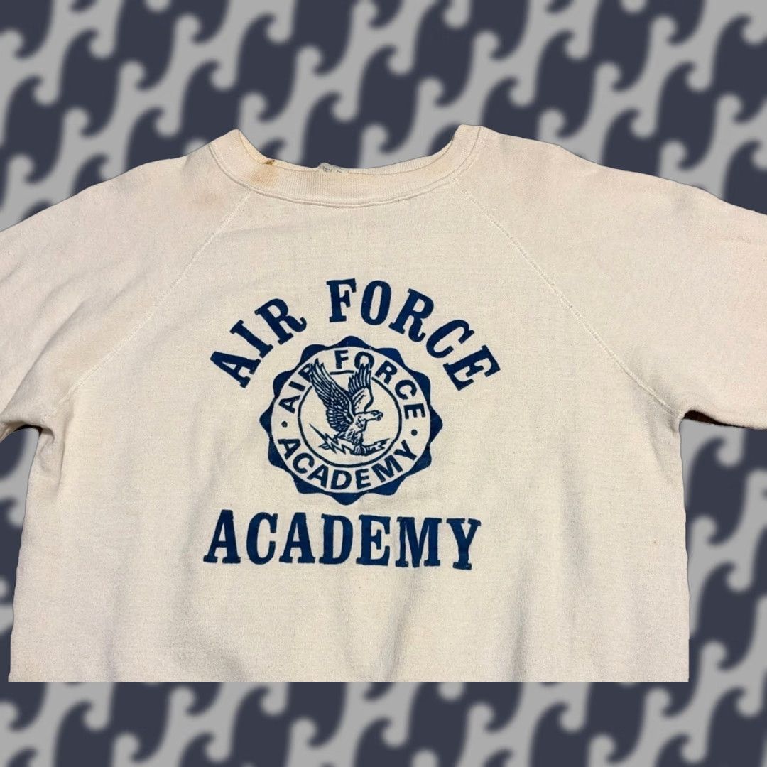 Vintage Air Force Academy Raglan Sweatshirt Mens S M White Flock Print Eagle 80s