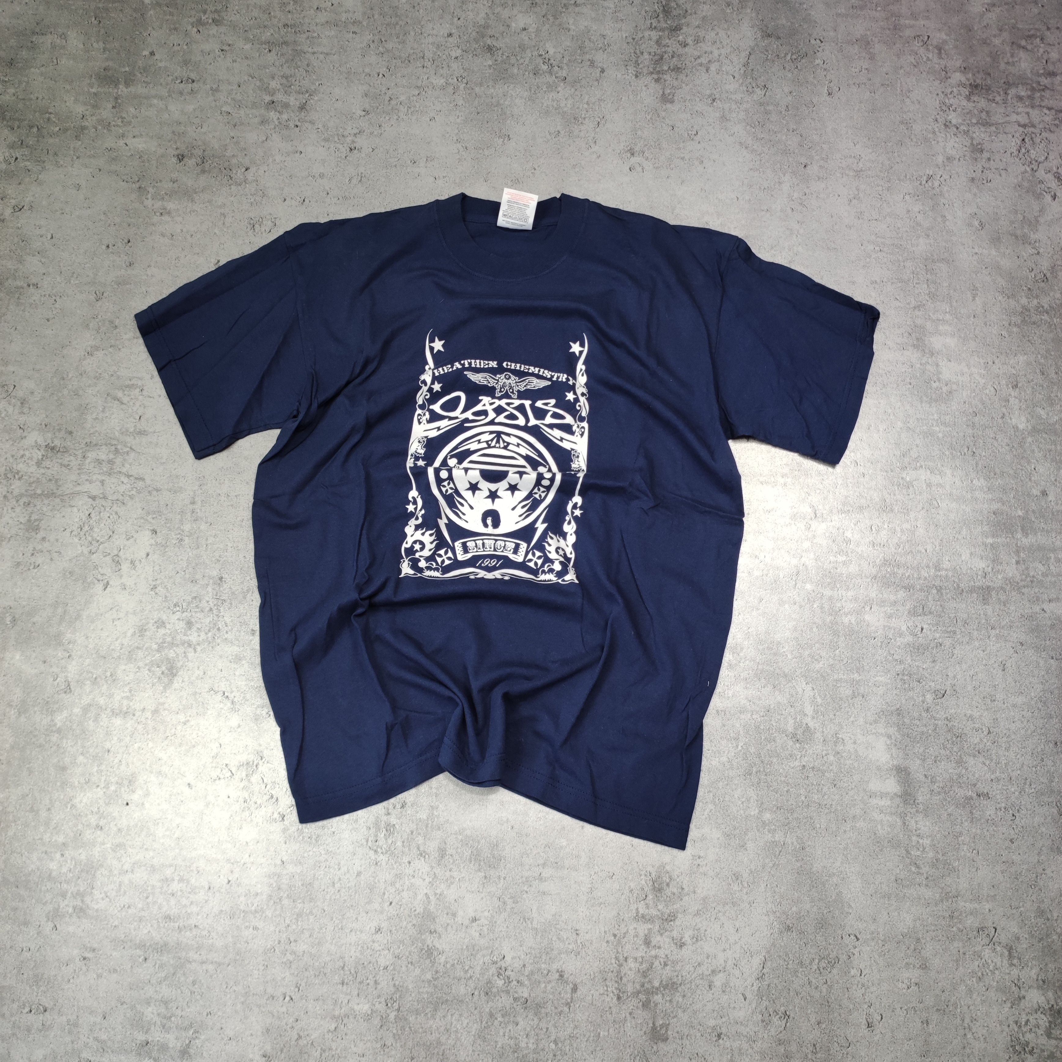 Vintage Rare Navy Heathen Chemistry Oasis 00 Promo Tee Hoodie, Sweatshirt | FlexRushtees.com