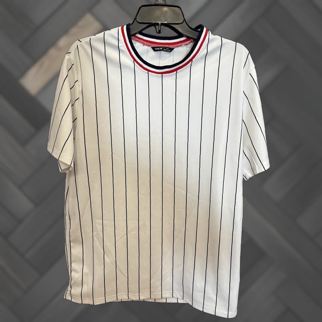 Shein Sportswear Pinstripe Baseball Jersey Men Round Neck Multicolor Bamboo Jersey 80s 90s All