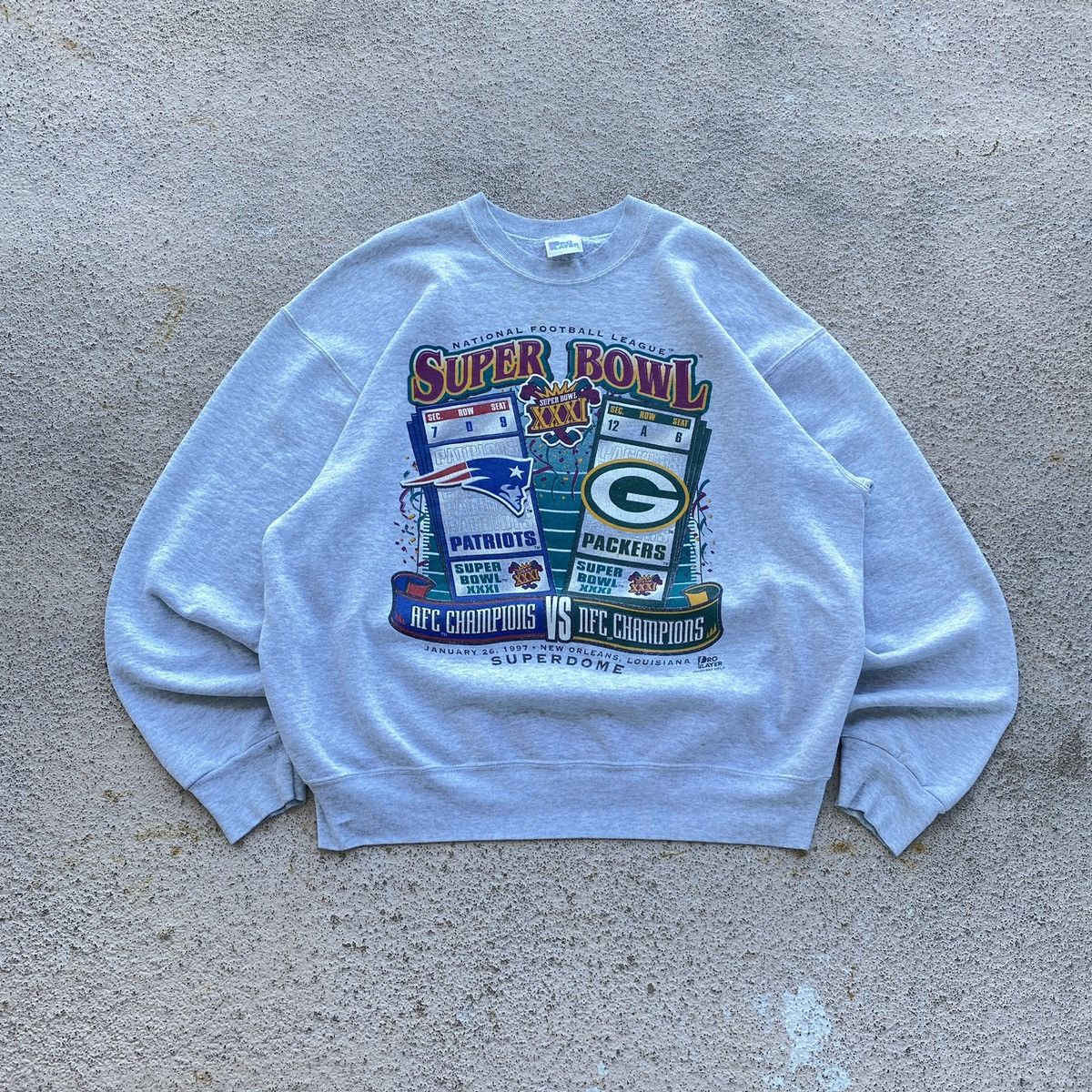 Vintage 1997 Superbowl 31 Xxxi Patriots Packers Sweatshirt T-Shirts, Hoodie | FlexRushtees.com
