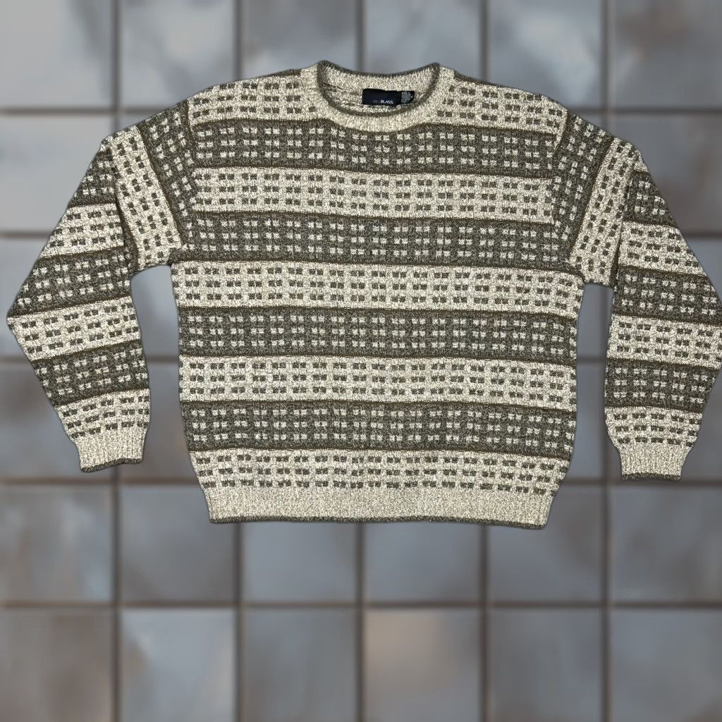 Blass Vintage Bill Blass Pullover Crewneck Sweatshirt Men S Xl Multicolor Knit Cotton Check Pat