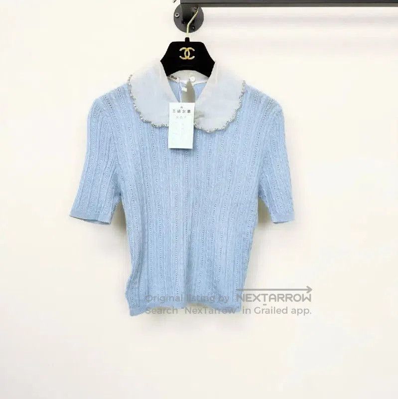 Miu Miu Miu Summer Blue Cashmere Short Sleeve Tee Hoodie, Sweatshirt | FlexRushtees.com