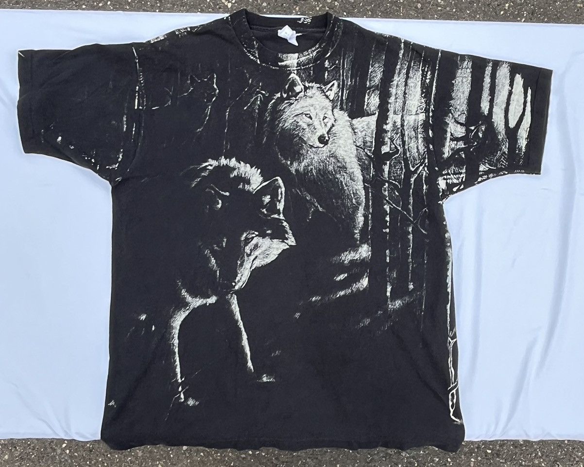 Vintage 90s Wolf Aop Nature Tee Hoodie, Sweatshirt | FlexRushtees.com