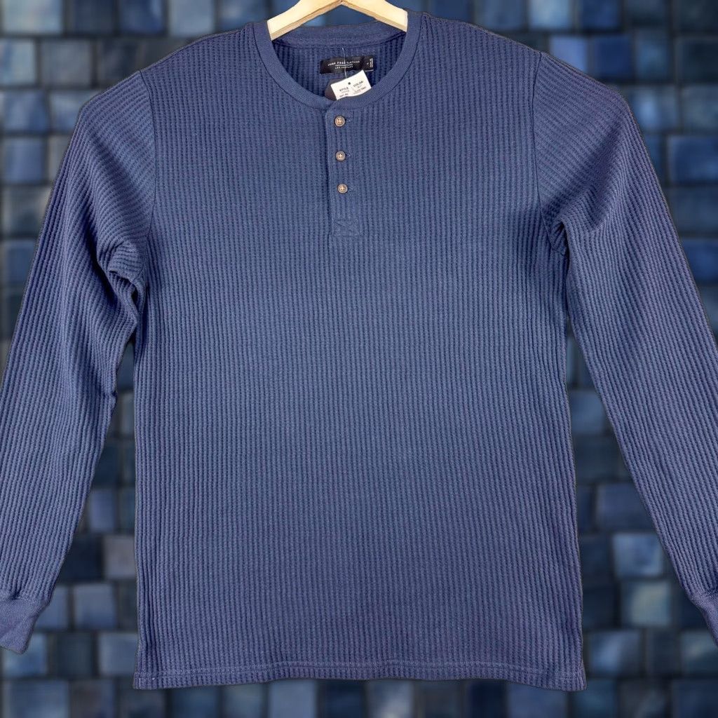 Food Junk Food Clothing Henley Shirt Mens Large Blue Long Sleeve Waffle Knit Thermal T Shirt Ca