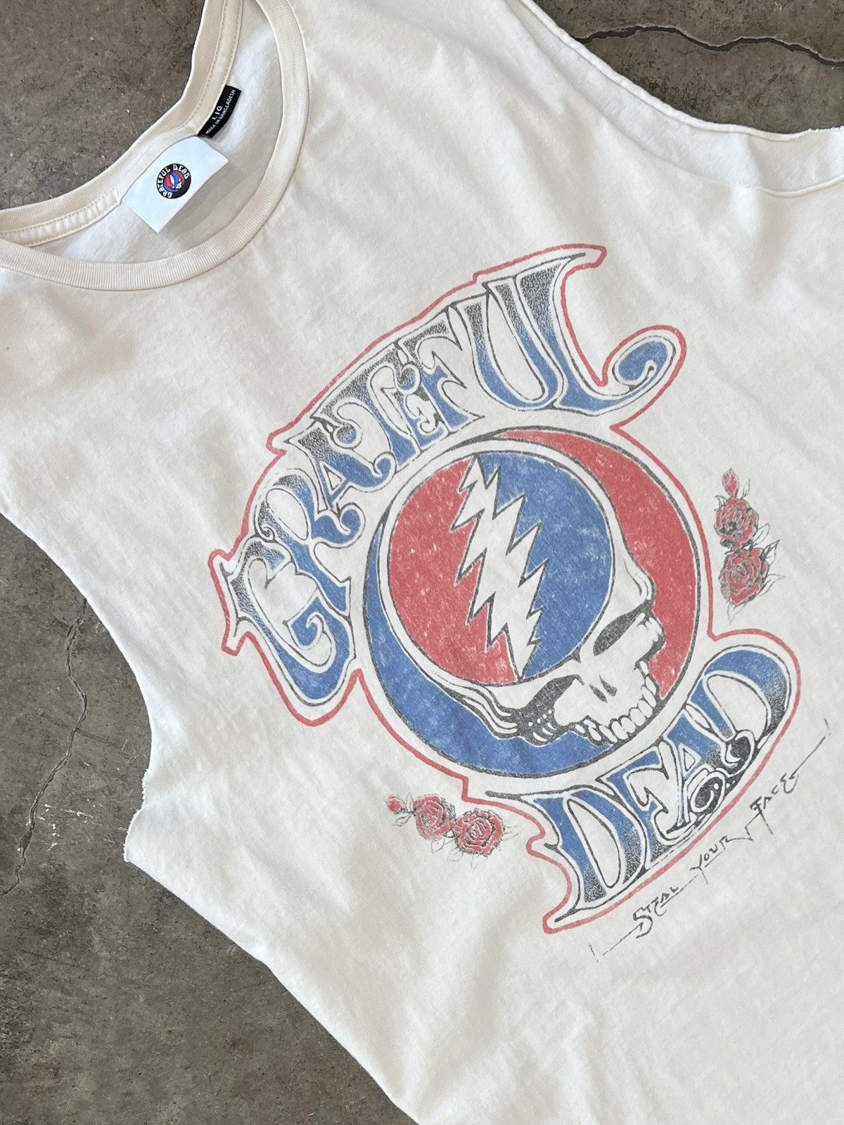 Band Tees Grateful Dead Steal Your Face Cut Sleeve Tee Large Hoodie, Sweatshirt | FlexRushtees.com