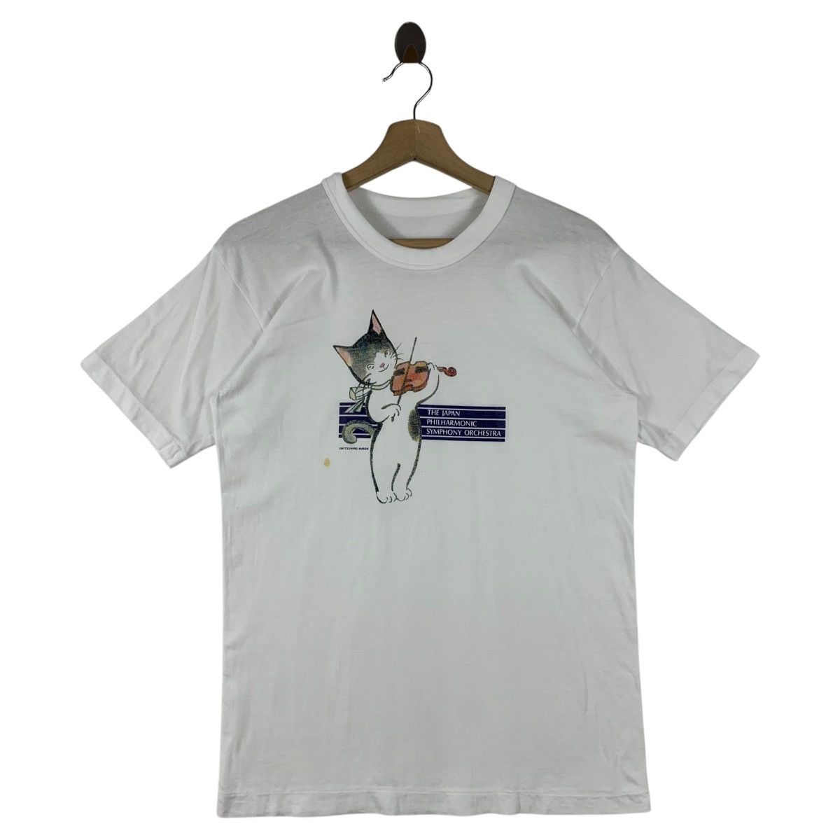 Vintage 90s Mitsuhiro Amada Japan Orchestra Cat Printed Tee Hoodie, Sweatshirt | FlexRushtees.com